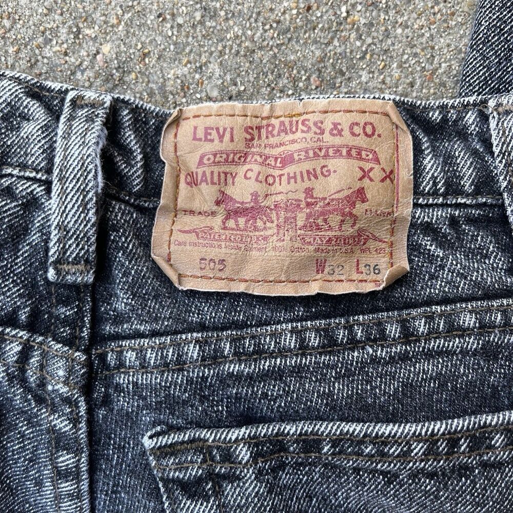Levis 505 30x33 Black Regular Fit Straight Leg Men Jean Made in USA Vintage 90’s - Picture 5 of 16